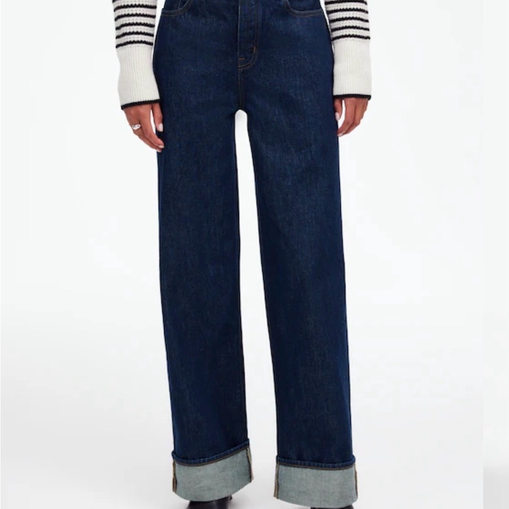 Madewell Low-Slung Baggy Wide Straight Leg Dark Wash Cuffed Jeans Size 29